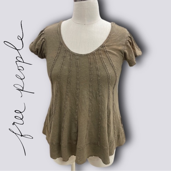 We The Free by Free People Gray Beige Linen/cotton Swing Top - size Medium - Picture 1 of 10